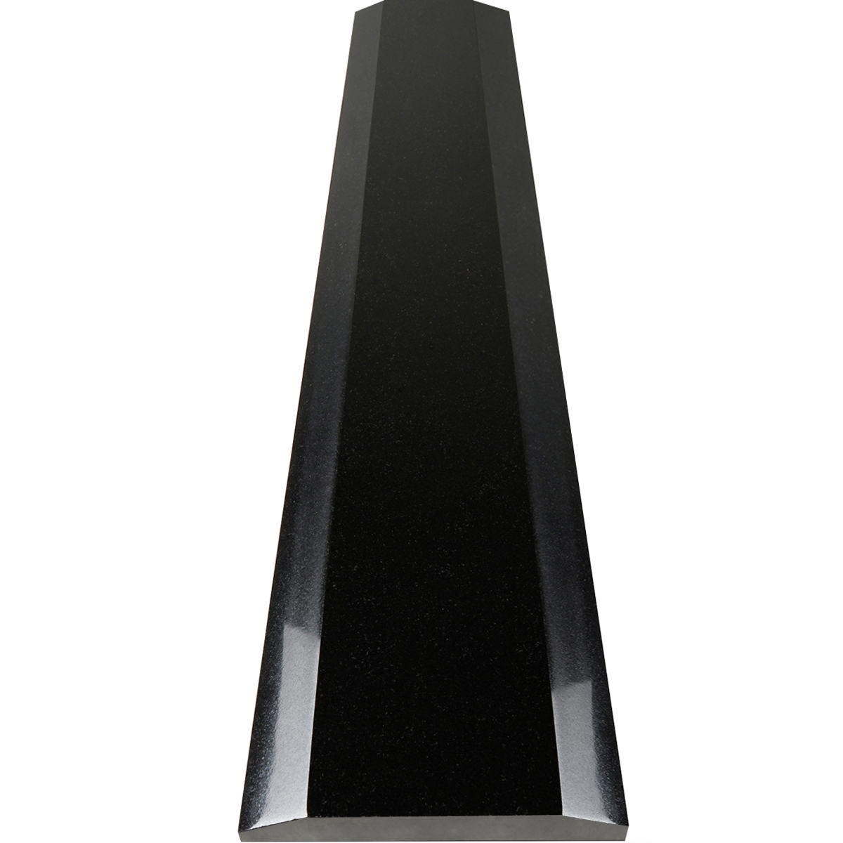 Close-up view of Saddle Threshold Double Hollywood Absolute Black Granite Polished Stone shows the top surface finish, slope edge on both long side for ada compliance